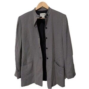 Vintage Emanuel Ungaro Pinstripe Blazer Black White Single-Breasted Lined 8 S/M